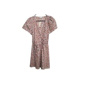 NWT Madewell Wrap Dress Fiore Floral Short Sleeve Cotton Blue Orange N5155 Sz XS